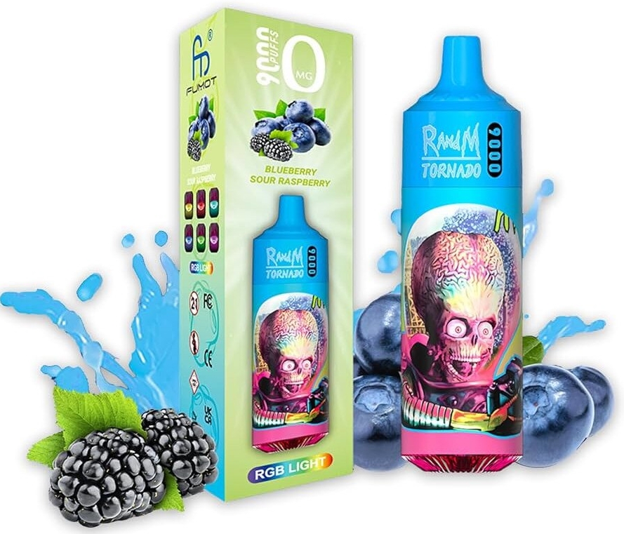 RandM Tornado 9000 Puffs Vape - Framboise Aigre Bleuette : Une Explosion de Saveurs pour les Vapotieurs Français
